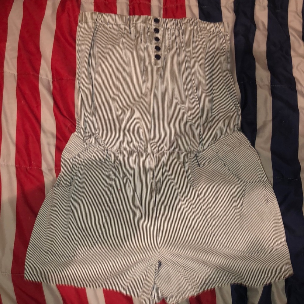 striped strapless romper size l